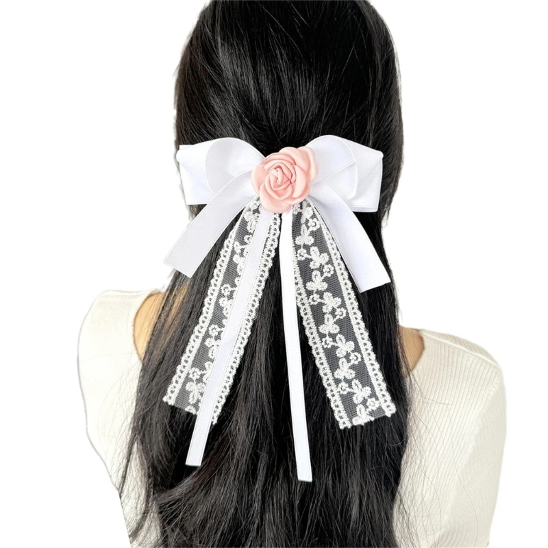 Elaborate Hairpin Large Bow Hair Clip Rose Elegant 2000s-style Bow Bunches Headdress Sweet Balletcore