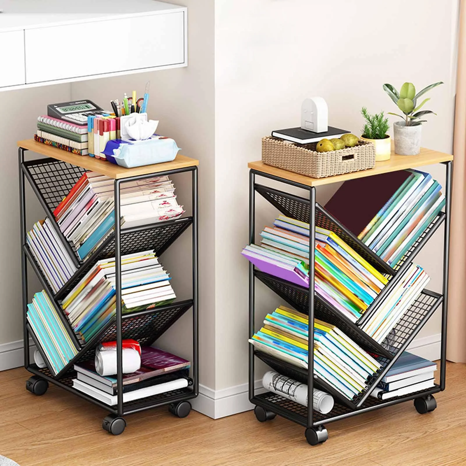 Book Cart Rolling - Rak Buku Beroda dengan Roda, Troli