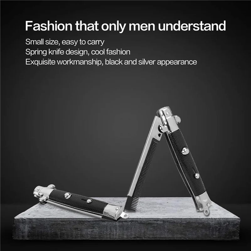 

AB43-2X Stainless Steel Hair Folding Beard Comb Hairstyling Tools Switch Combo Pocket Long Round Handle Hair Comb