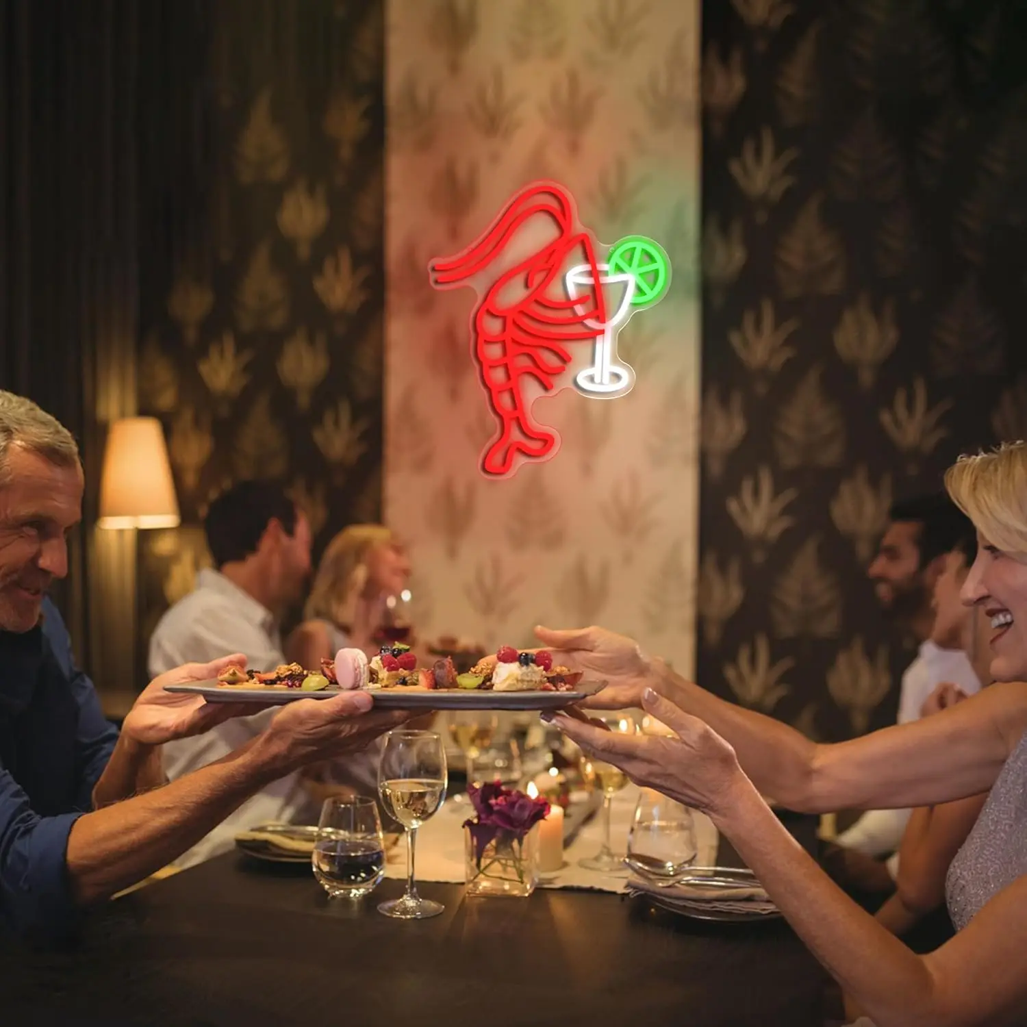 Lobster Cocktail Neon Sign LED Dimmable Shrimp Neon Light for Party Bar Pub Restaurant Shop Window Club Wall Decor Opening Gift