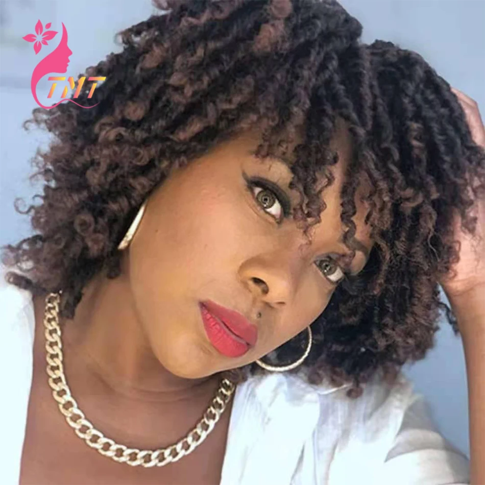 Short Bob Wigs Afro Kinky Curly Wig Synthetic Hair Dreadlock Braided Wigs For Black Women Black Brown African Braids Wig