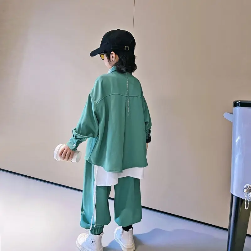 Boys' Set Spring And Autumn School Style Children's Fashionable Korea Long Sleeved Shirt Pants Two-piece Suits With Tie