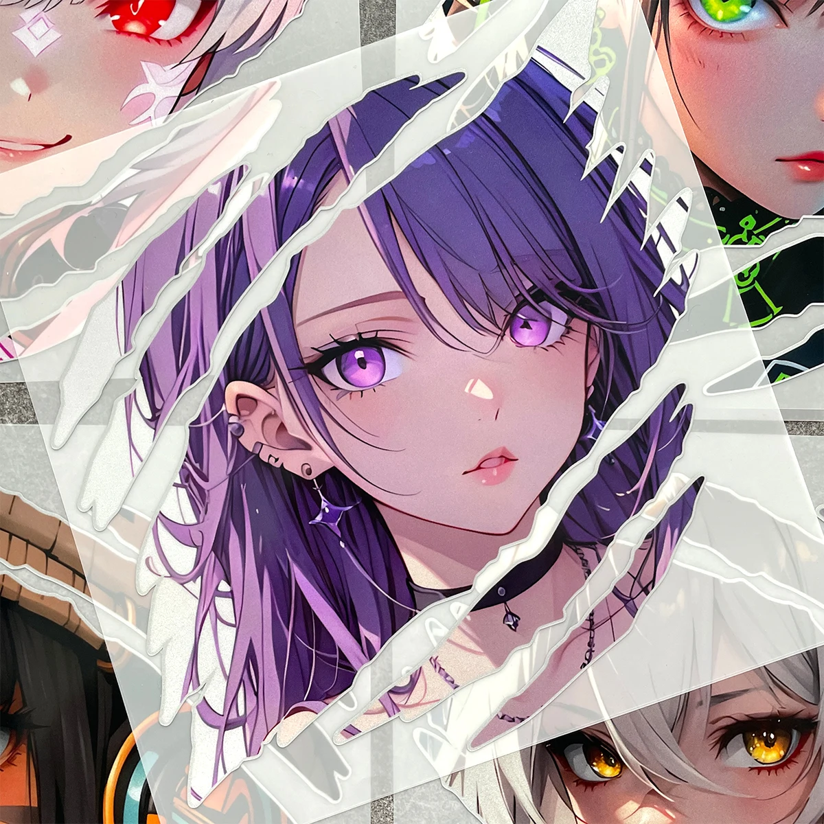 1 Pair Anime Beauty Staring Reflective Car Stickers Decor Motorcycle Auto Scooter Body Windshield Rear Trunk Decals Accessories