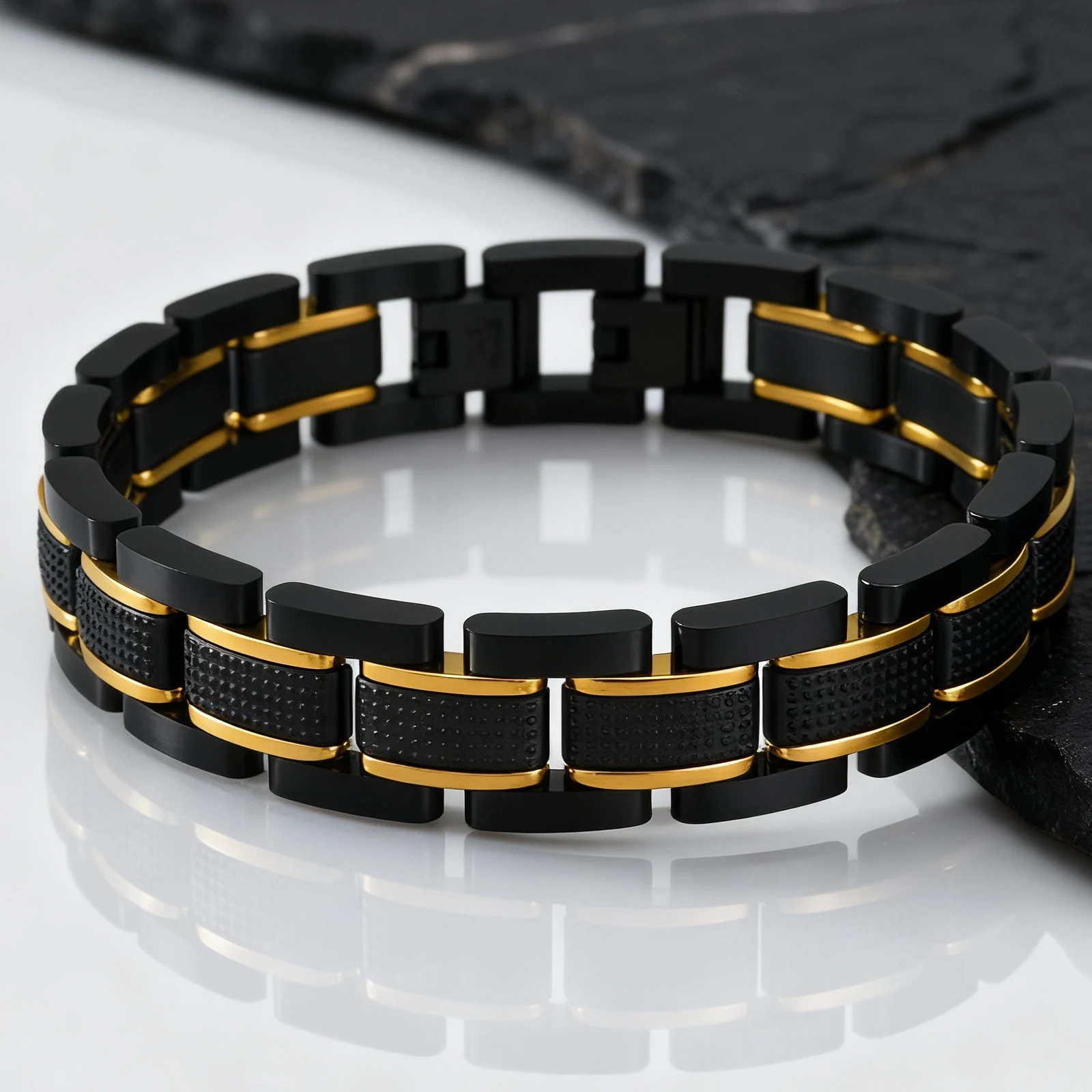 Luxury Men's Strap Bracelets,14.4MM Chunky Stainless Steel Wtach Band Link Wristband,Jewelry Gift for Husband Father Son