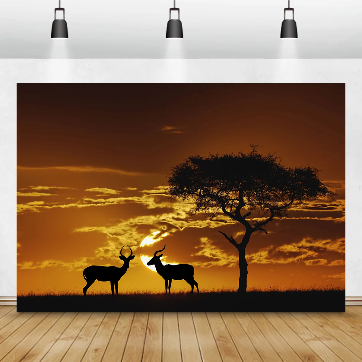 

African Savannah Sundown Sunset Africa Animals Deer Backdrop Elephant Photo Shooting Wall Advertising Photography background