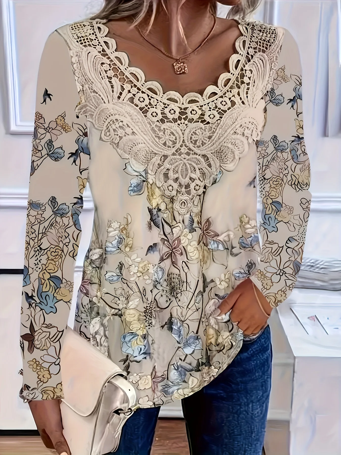 Plus Size Elegancka koszulka damska na co dzień Modna luźna koszulka Kobieta Temperament T-shirt z długim rękawem Wakacyjne weekendy