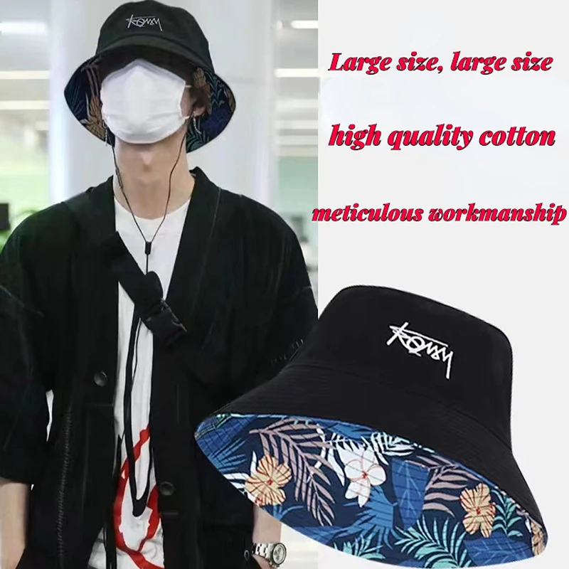 Large Size 60CM-62CM Bucket Hat Reversible Hawaii Korean Summer Men\'s Cap Casual Street Panama Bob Hip-hop Sports Cap Wholesale