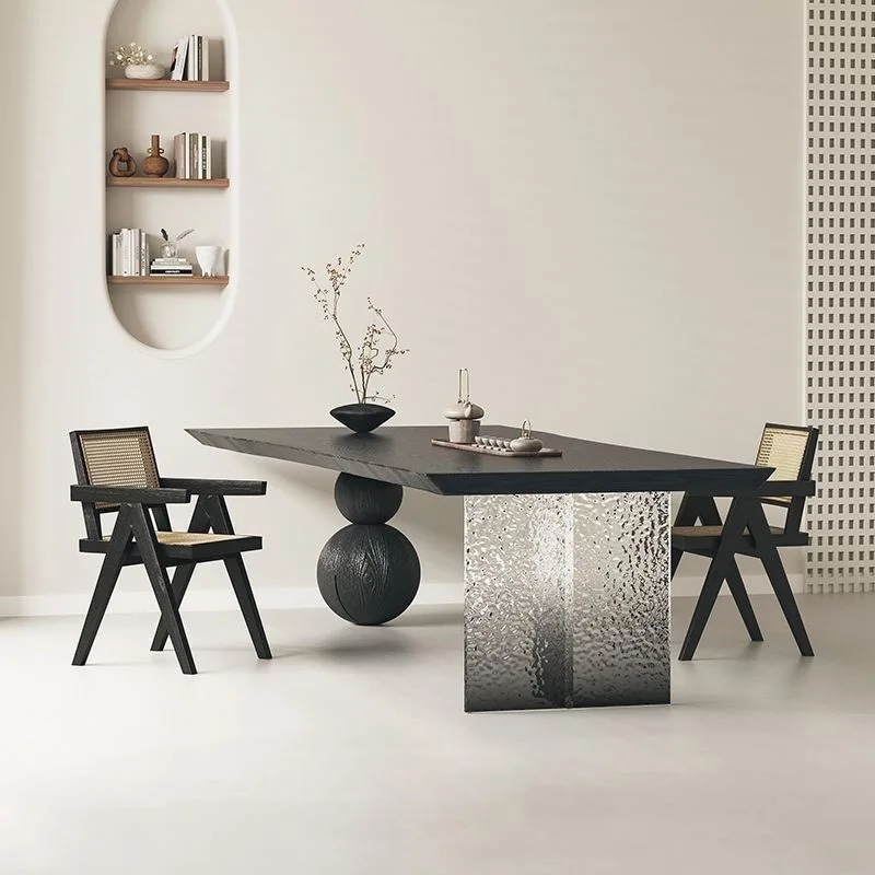 

Living room solid wood tea table and chairs log tea table acrylic gradual change board large size new Chinese style