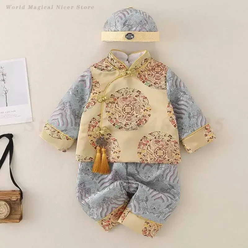 

Baby One-Year-Old Tang Suit Chinese Traditional Hundred Days Costume Hanfu Set Kids Boys Girls New Year's Photography Clothes