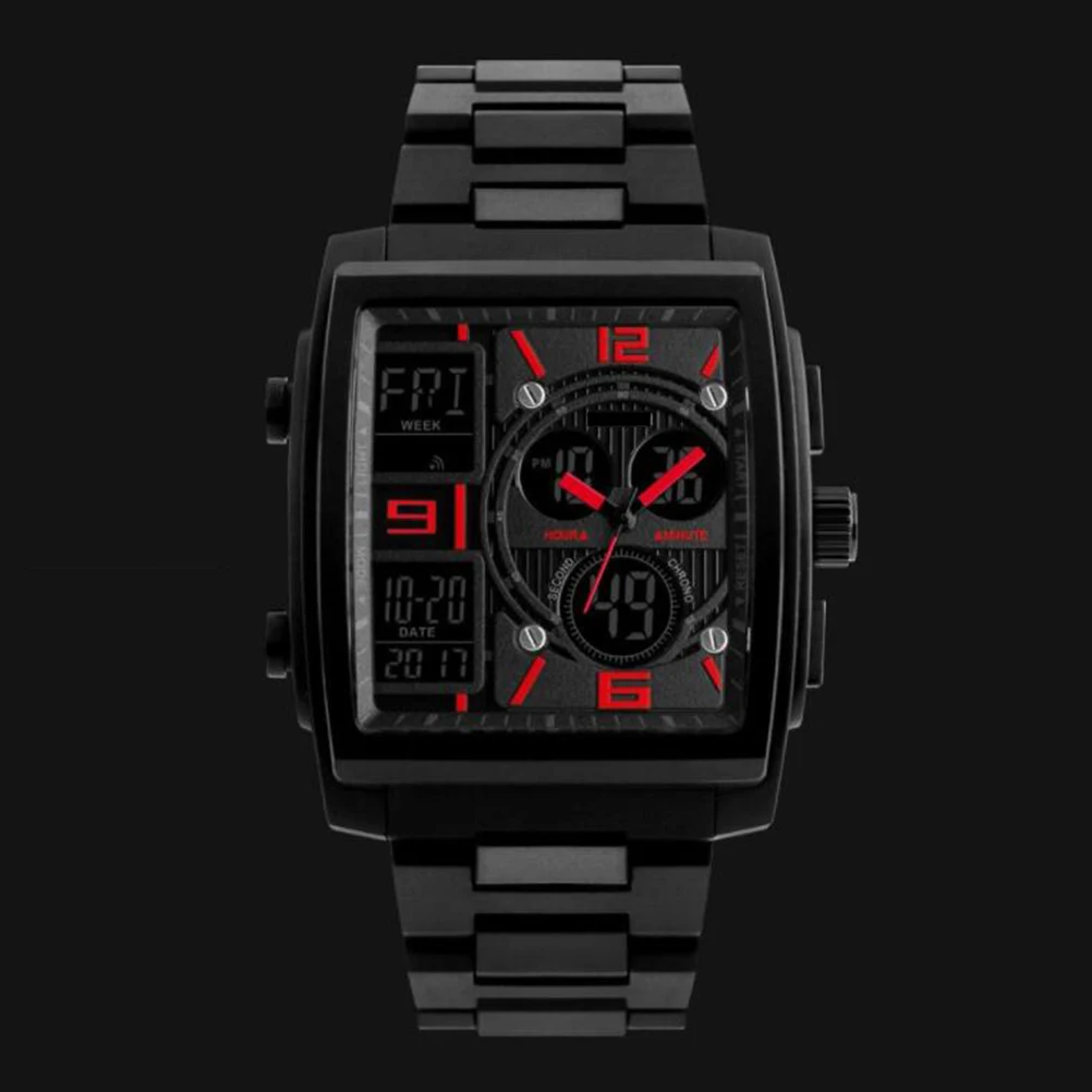 

Men'S Digital Watch Waterproof Sports Outdoor Multi-Function Analog Resin Glass Stainless Steel Buckle 50M Water Resistant Red