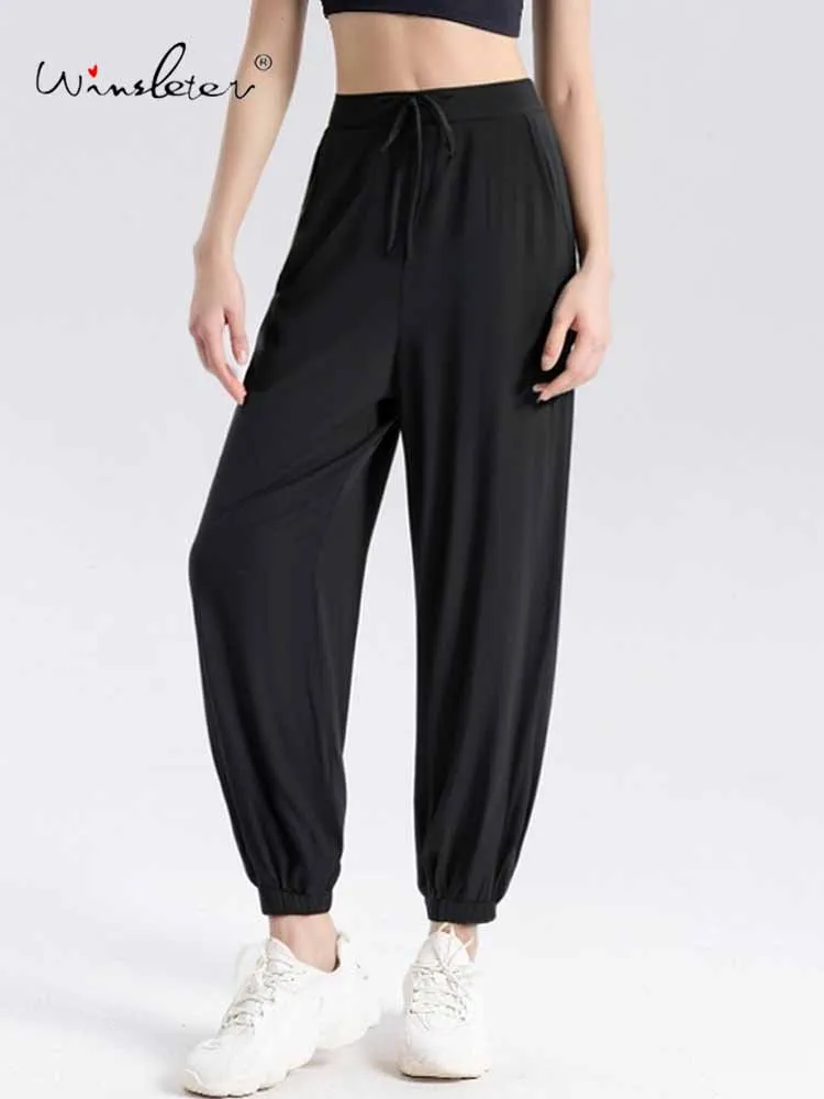 

Winsleter-Женские элегантные брюки из 22% шелка и 70% вискозы, эластичная талия, тонкие дышащие солнцезащитные брюки для бега, лето 2023 B57507CC