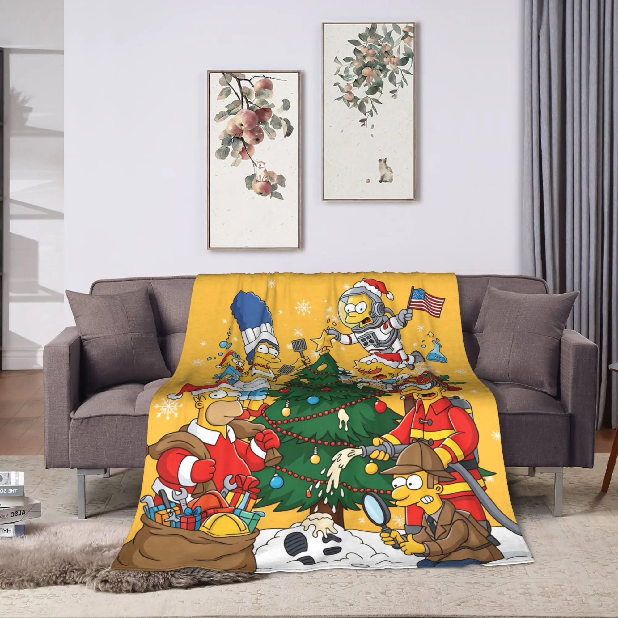 Christmas Family Fun Cozy Holiday Blankets The S-Simpsons Warm Soft Pattern Plush Bedding Throws For Bedroom Bedspread Bed Cover