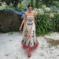 2025 Spring/Summer New Women's Clothing Style Casual Tribe Ethnic Style Printed Mesh Strap Slimming Dress