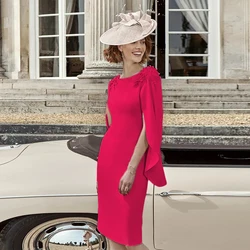 Customized Sheath Knee Length Simple Wedding Party Mother Of The Bride Dress For Woman Cape With Applique Short Scoop Neck Vesti
