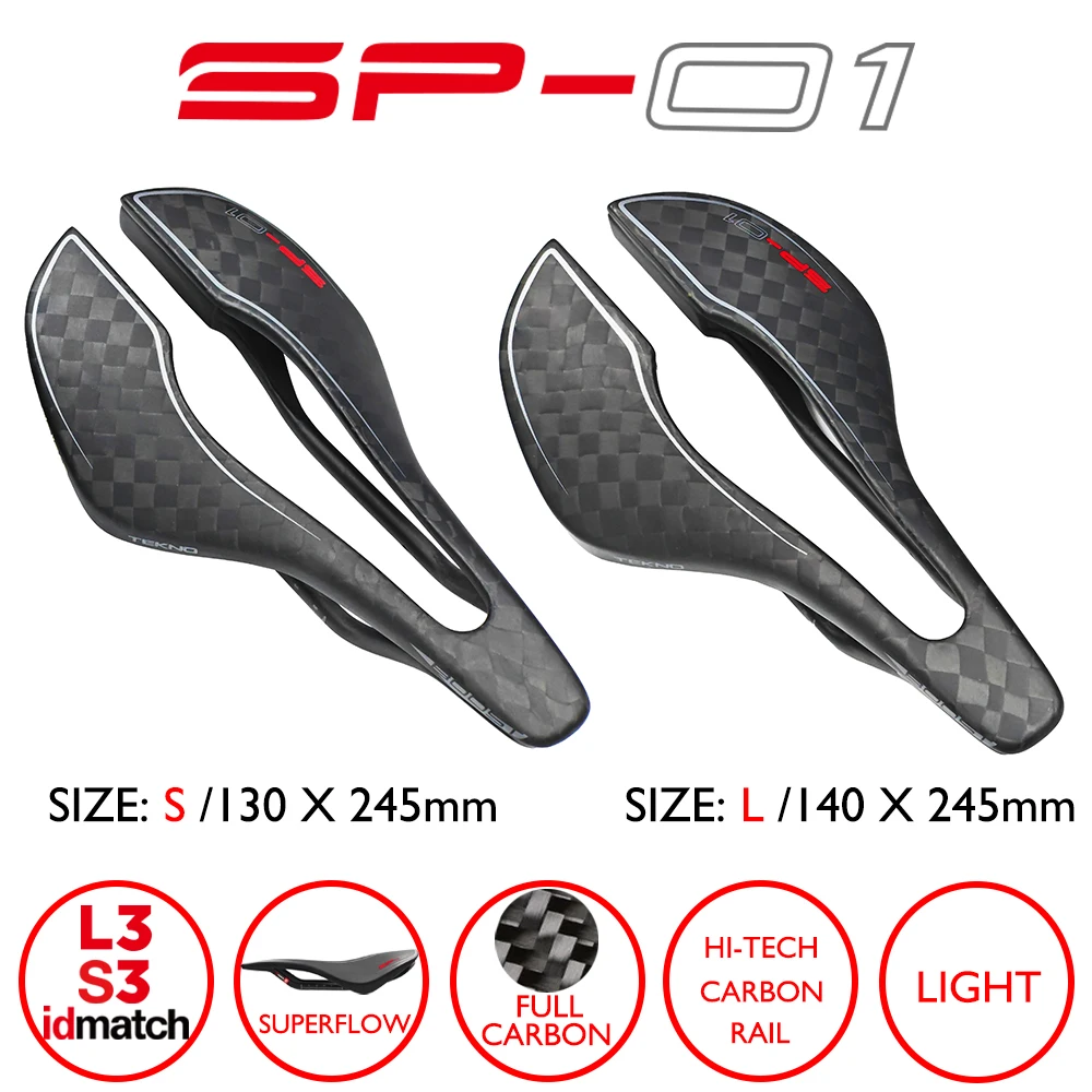 Carbon fiber SP-01 BOOST Tekno Superflow bicycle saddle, for road/triathlon/MTB, Hollow/BOOST Short Nose/Split Tail Design, 124g
