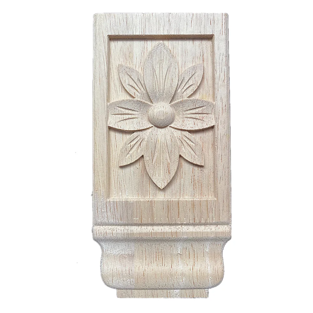 1PC 10-16cm Carving Natural Wood Appliques for Furniture Cabinet Unpainted Wooden Mouldings Decal Vintage Decoration Accessories