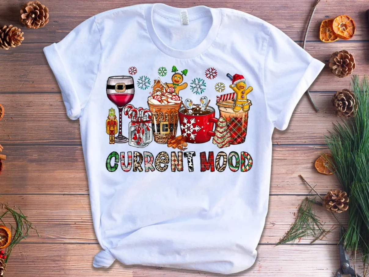 Christmas Ice Cream Coffee Graphic Print T Shirt Women Fashion Leopard Tshirt Femme Loaded Tea Junkie T-Shirt Femme Tops