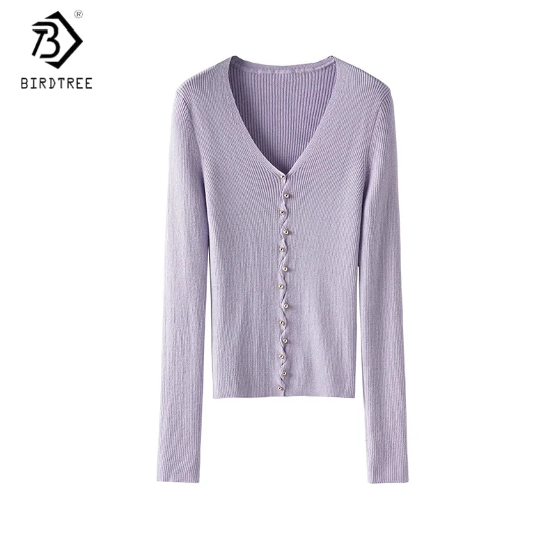 

Birdtree, вязаный кардиган из шерсти и кашемира, женский однобортный однотонный трикотаж с v-образным вырезом, осеннее элегантное пальто 2025 T5O411JF