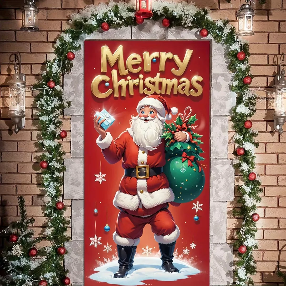 Christmas Banner Large Size Decorative Door Banner Gift Bag Banner Polyester For Christmas Party Home Decoration Photo