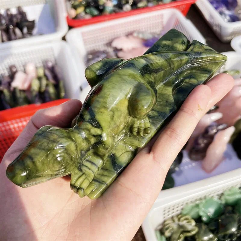 Natural Serpentine Dinosaur Crystal Carving Healing Energy Stone Home Decoration Ornaments Gift 1pcs