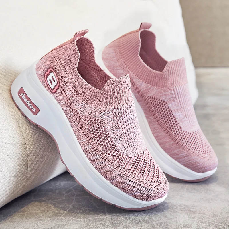 Sneakers for Women 2023 New Spring Mesh Breathable Sport Shoes Fashion Wedge Platform Casual Slip on Ladies Vulcanized Shoes