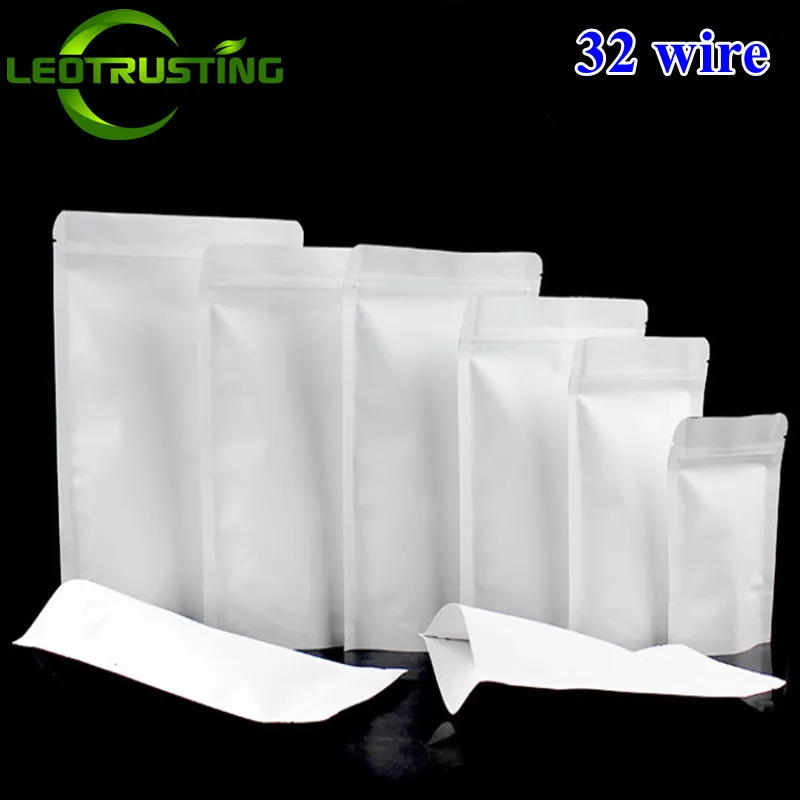 50PCS 32 Wire White Paper Stand up Zip Lock Packaging Bag Thicken Coffee Powder Snack Spice Tea Heat Sealing Storage Pouches