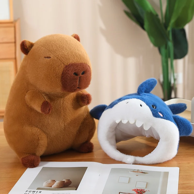 35/55cm New Shark Capybara Plush Doll Lifelike Capybara Cosplay Shark Stuffed Animal Capybara Pillow Pluah Doll Gift