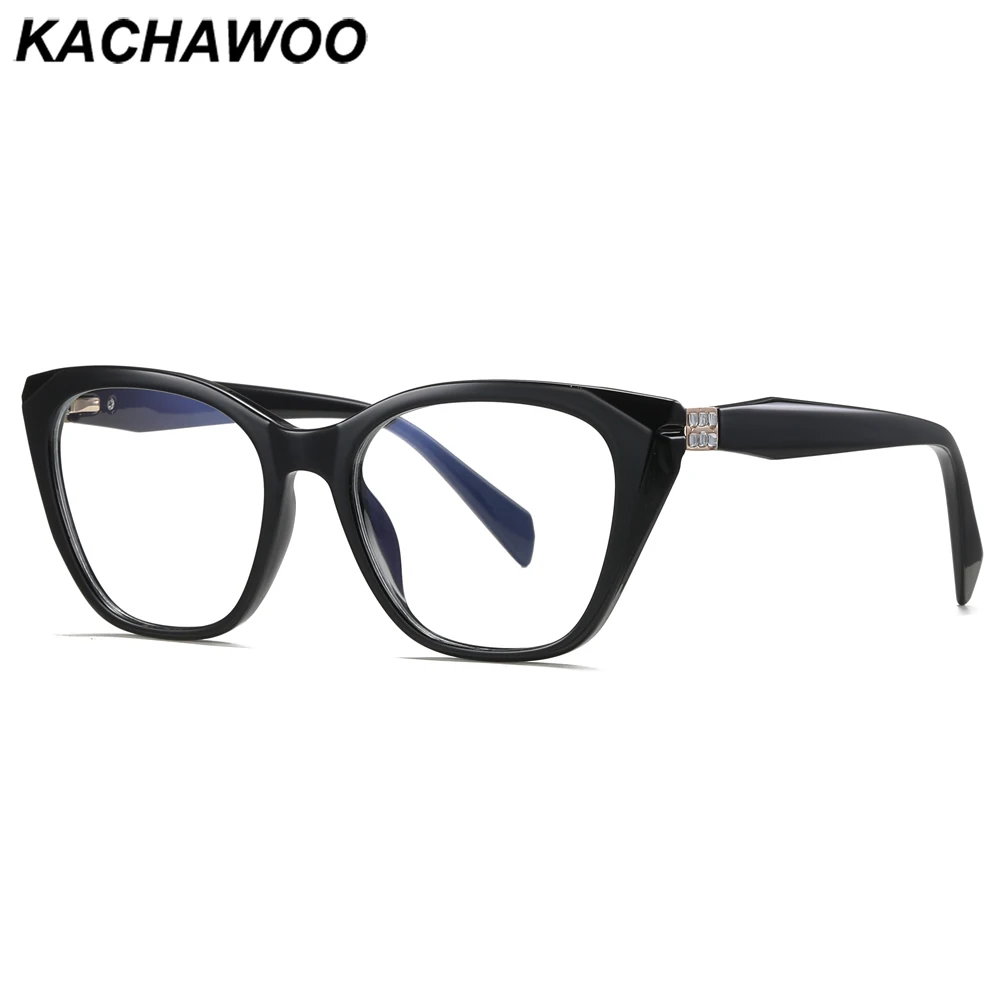 Kachawoo Blue Light Blocking Glasses Cat Eye Female TR90 Crystals Square Glasses Frame for Women European Style Black Brown