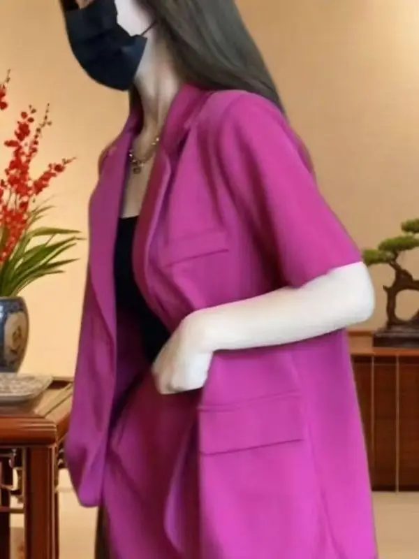 

Loose Professional Women's Suit Set Summer Korean Style Gentle Series Commute High Waist Polyester Fiber Open Cardigan