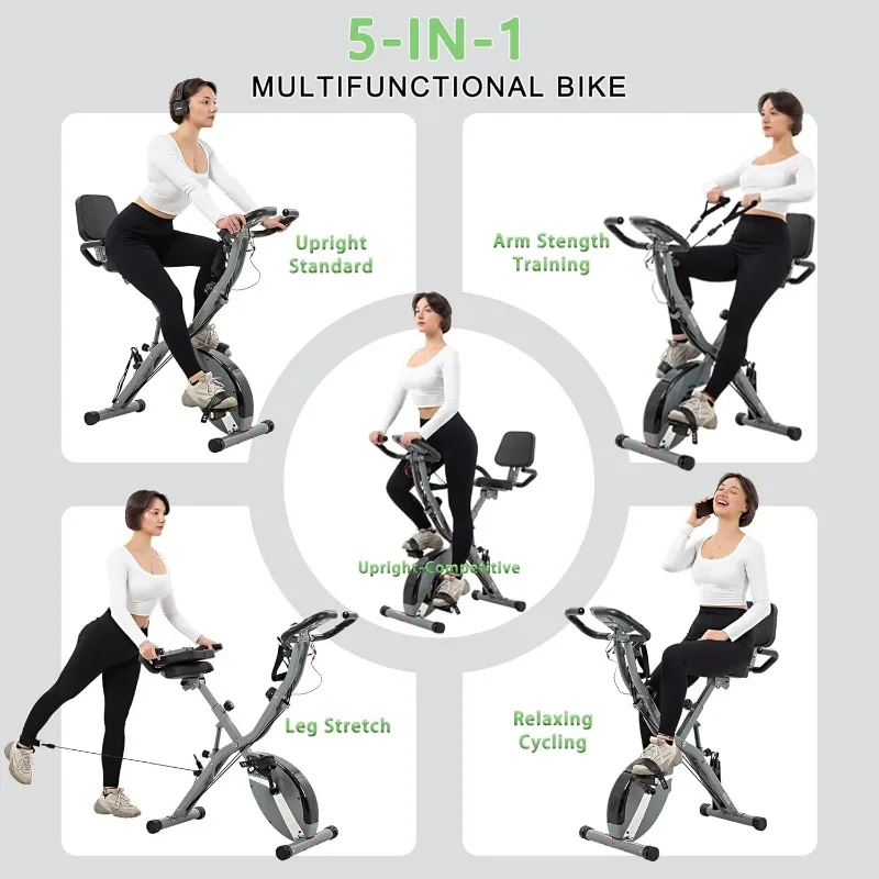 

Stationary Exercise Bike for Home Workout, 5 IN 1 Foldable Indoor Cycling Bike for Seniors, 350LB Capacity, 16-Level Mag