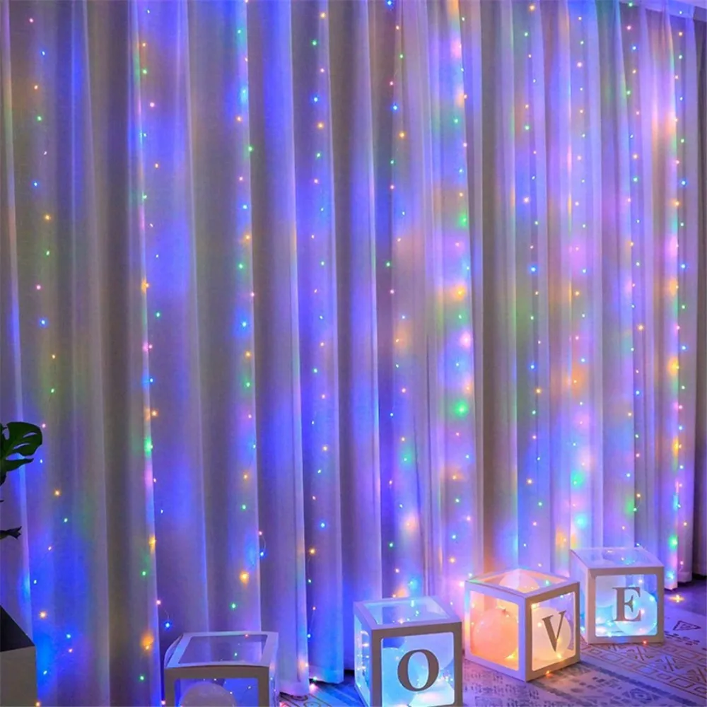 Wedding Christmas Decorations 1 Pack LED Curtain Lights with USB 8 Modes Remote Control,for Home,Wall,Window,Fairy Garden Party