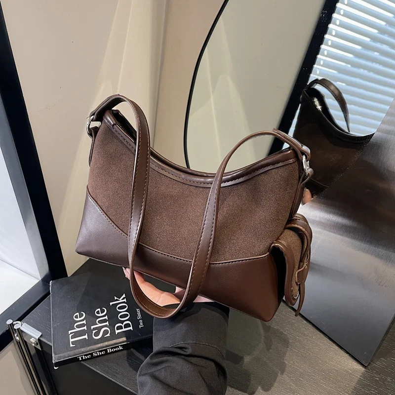 

Shoulder Bag Frosted Contrasting Color Small Bag for Women 2024 Autumn and Winter New Fashion Commuting Texture Crossbody Bag