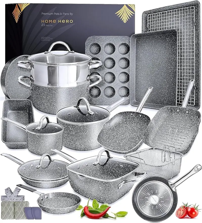 

Nonstick Granite Sets, Pots And Pans Set, Kitchen Induction Cookware, 23 Pcs