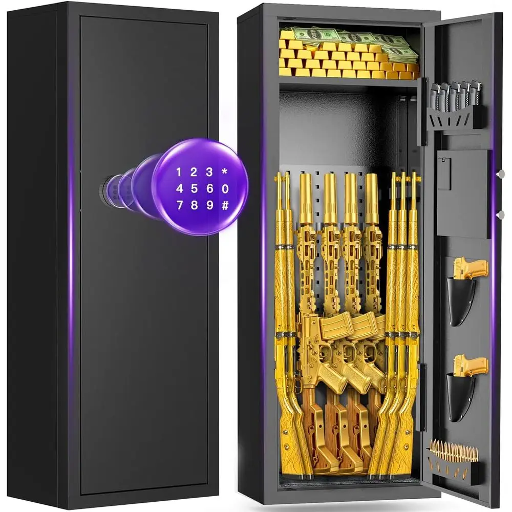 

Quick Access Digital Keypad Gun Safe for 8-10 Firearms - Adjustable Shelves, Fits Rifles, Pistols & Shotguns, Easy Assembly