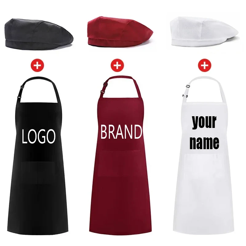 

Набор: фартук и колпак шеф-повара с индивидуальной вышивкой и печатью логотипа, водонепроницаемый, для кухни и дома, для поваров и пекарей, с карманом, взрослый фартук-нагрудник