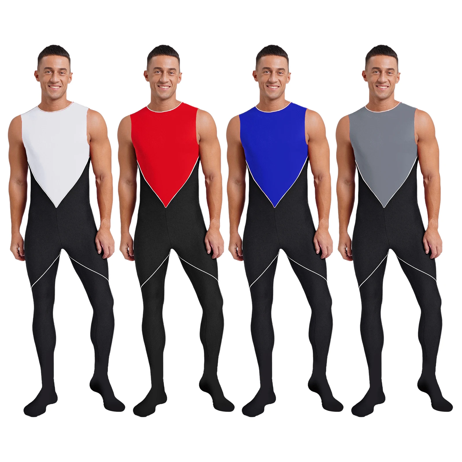 

Men Gymnastics Dance Costume Leotards Workout Yoga Wear Sleeveless Zipper Jumpsuit Full Body Leotard for Practice Performance