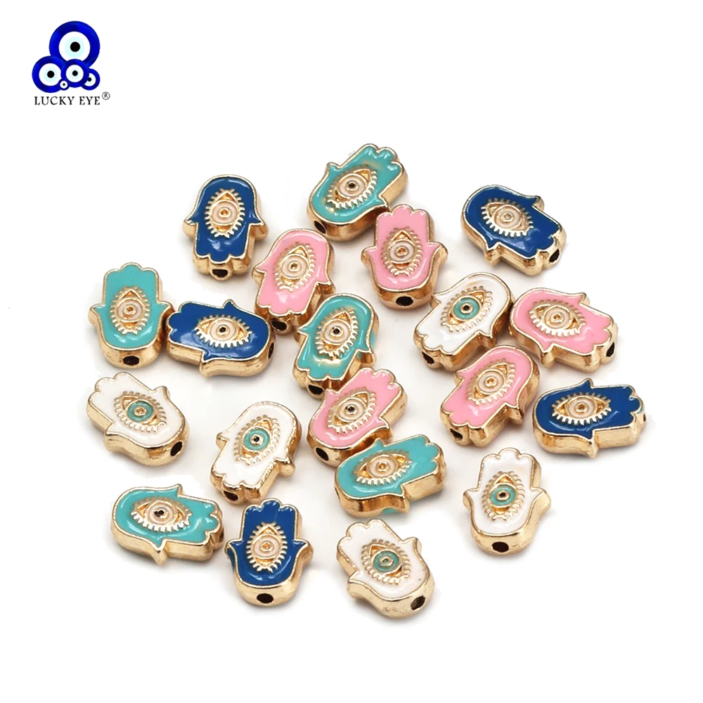 EVIL EYE 10pcs/lot Alloy Fatima Hamsa Hand Beads Turkish Evil Eye Charm Bead for Bracelet Necklace Jewelry Making Accessories