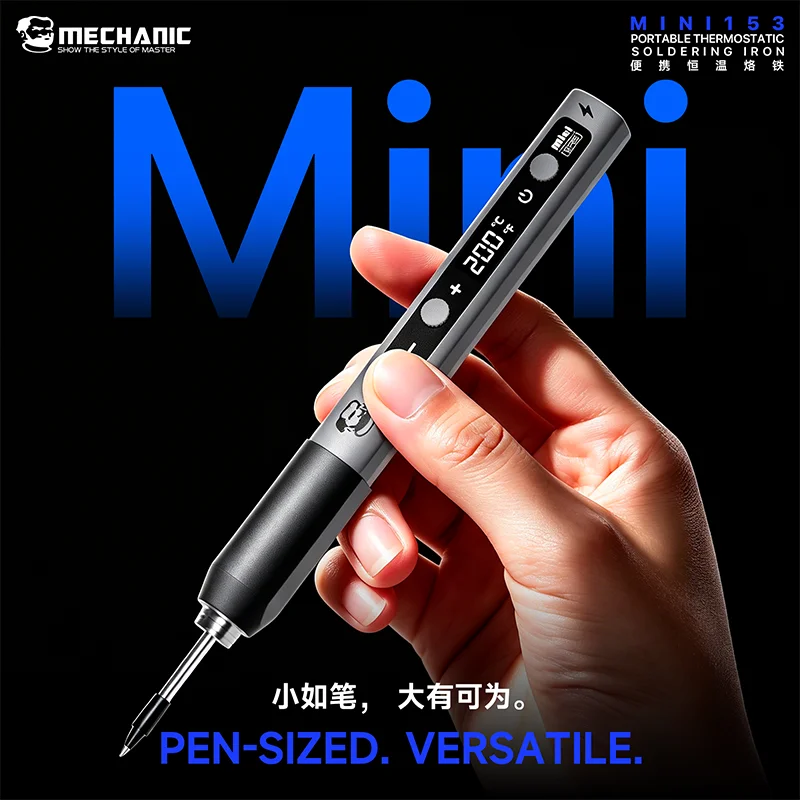 MECHANIC MINI153 Portable Thermostatic Soldering Iron 2s Heat Up 200-500°C Digital Display PD QC Fast Charging For PCB Repair