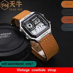 18mm cowhide Watchband for Casio small square strap AE1200/AE-1300/1500 F-108/W-218  A158/A168 vintage cowhide strap  bracelet