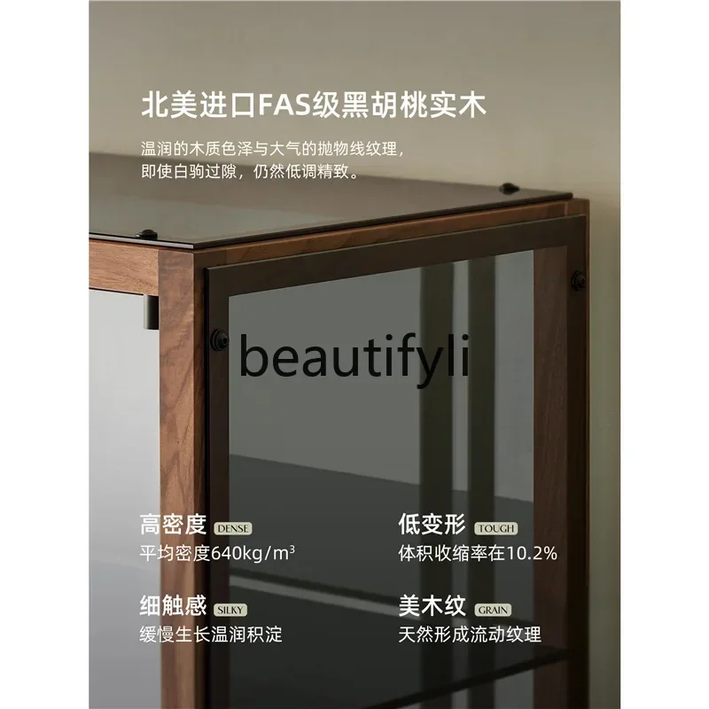 A32 Decorative cabinet Tempered glass wine cabinet North American black walnut designer side storage cabinet