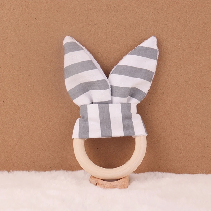 1pc Plush Rabbit Ears Baby Teether BPA Free Wooden Ring Newborn Rodent Molar Teeting Toy Baby Handhold Play Gym Sensory Rattle