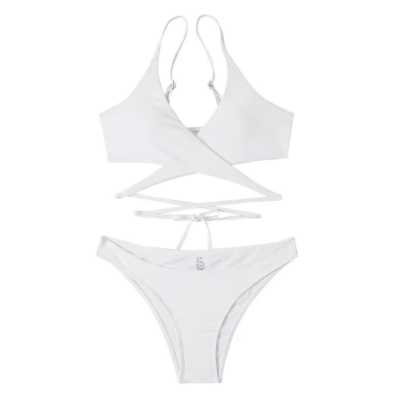 2024 Newest Women Bikini Set White Sexy Bandage Bathing Suit Deep V Brazilian Femmale Bikinis Summer