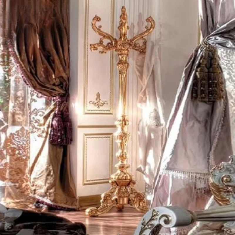 Luxury European Italian Royal Furniture All Solid Wood Carved Gold Leaf Living Room Hanger