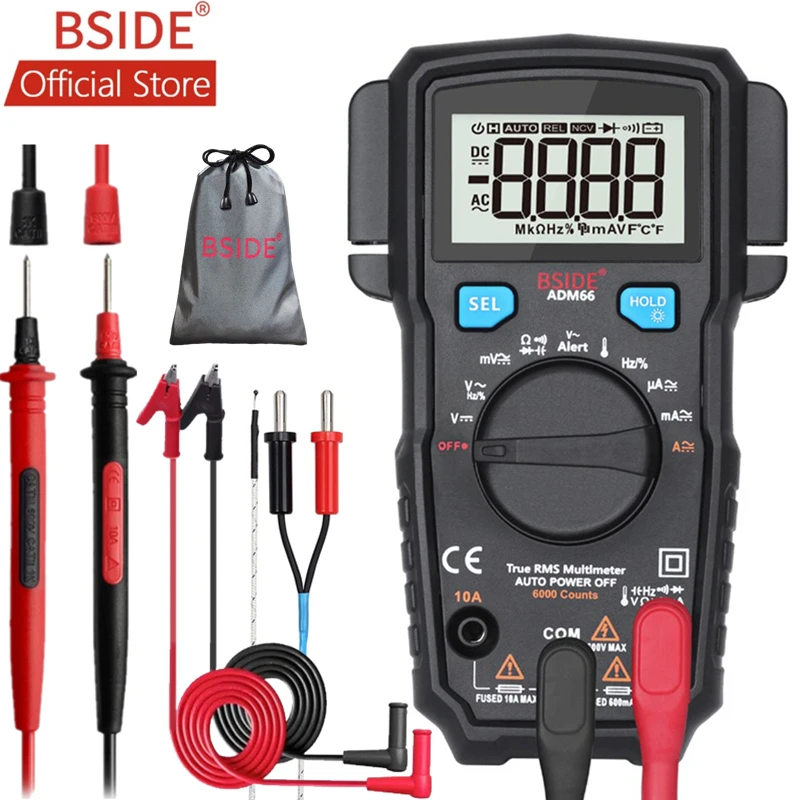 

TK HOT BSIDE ADM66 True RMS Digital Multimeter Auto Range TRMS Mini 6000 DMM Dual Slot Capacitance ohm Hz Temp NCV Diode Pocket