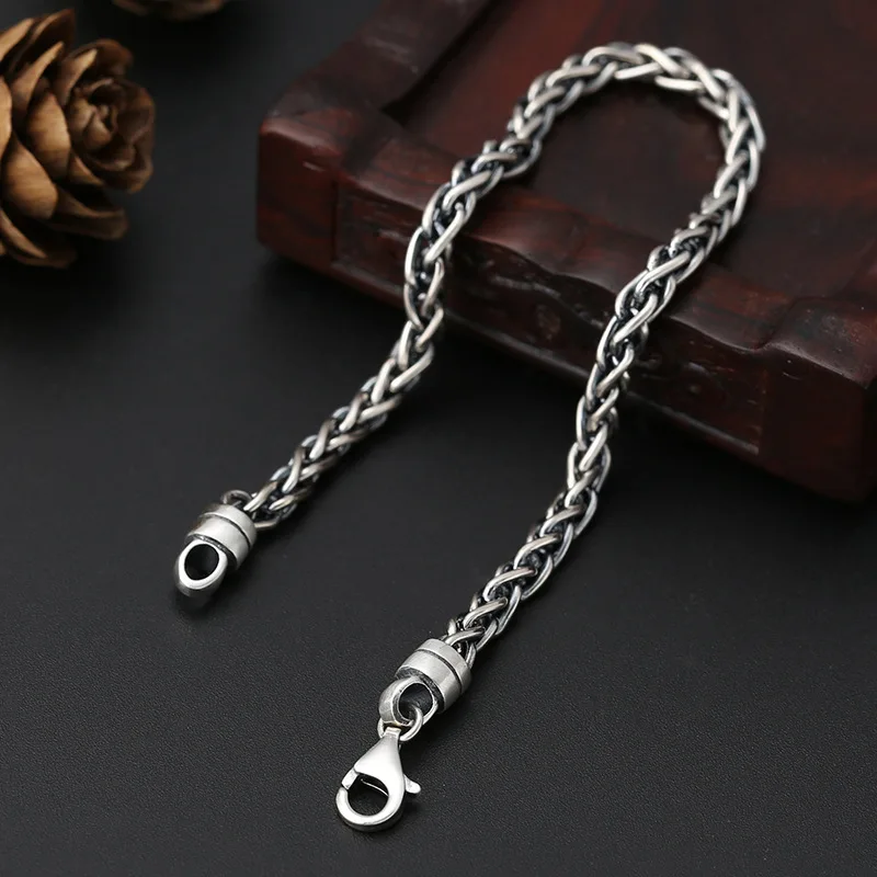 Retrofashion trendy stylishcable stitch braided men bracelet s925 sterling silver creative thai easiest for match wrist chain