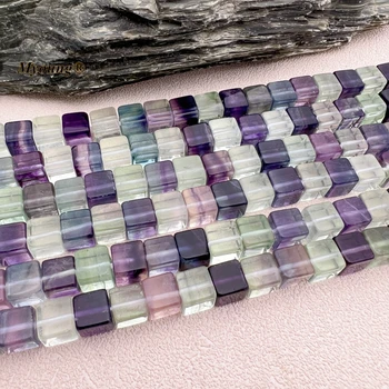 8-8.5MM 48pcs top quality natural crystal colorful fluorite cube beads for jewelry making DIY bracelets necklace my230my