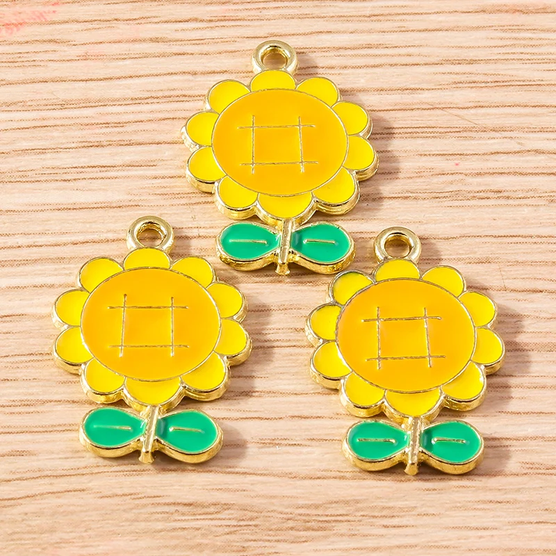 10 Stück 19 x 28 mm niedliche Blumen-Charms, Emaille-Sonnenblumen-Charms, Anhänger für Schmuckherstellung, Ohrringe, Halsketten, DIY-Bastelzubehör – Detail 5