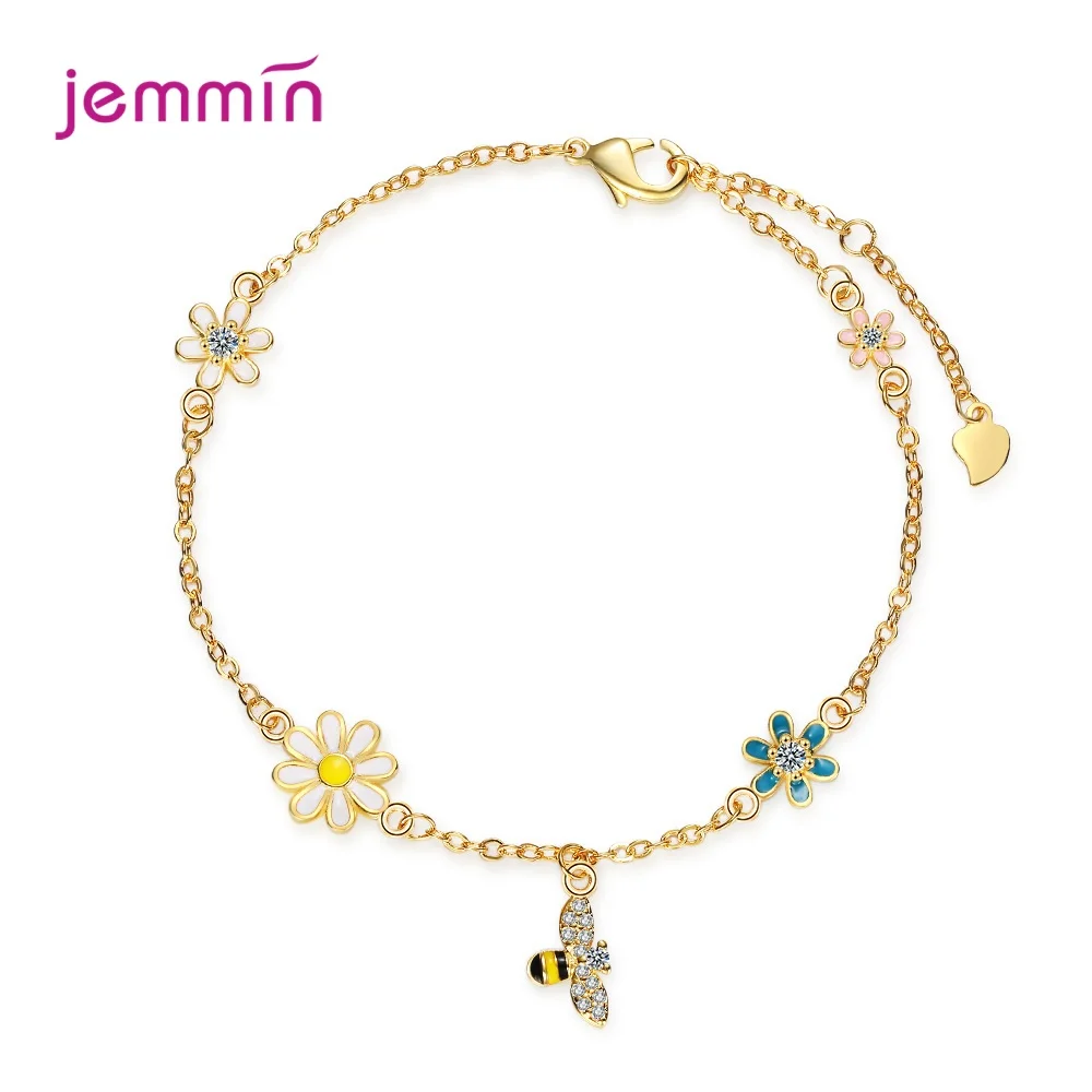 

925 Sterling Silver Cute Flower Gold Bracelet For Women Girls Best Friend Gift Fashion Jewelry Wholesale