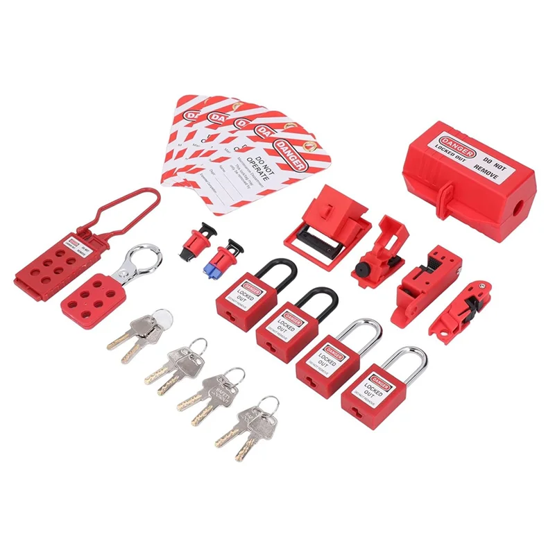 

T36C Electrical Lockout Tagout Kit, Universal Clamp On Circuit Breaker Lockouts Loto-Safety Locks Hanging Tags Set