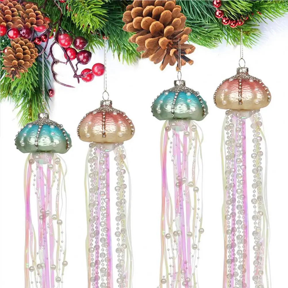 Jellyfish Ornament Good-looking Multicolor Decor Xmas Glass Pearl Jellyfish Decoration Christmas Tree Jellyfish for Home